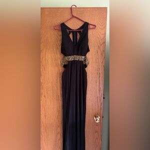 Ignite Evenings Black Dress w Gold Beaded Waist